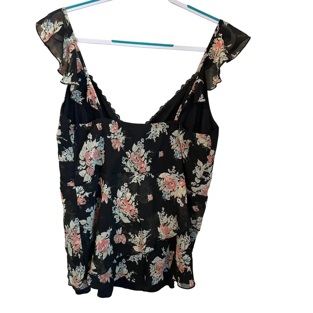 Torrid NWT Deadstock Vintage Y2k Black Floral Chiffon Ruffle Babydoll Top